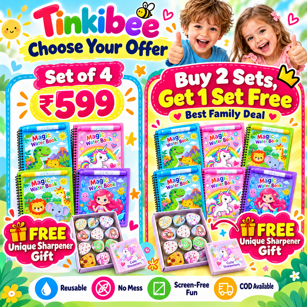 Tinkibee magic water book offer - set of 4 for ₹599 and buy 2 get 1 free